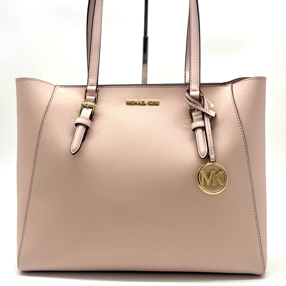 Michael Kors Charlotte LG Tote Bag 3 IN 1 Leather Shoulder Bag Powder Blush - Picture 1 of 13
